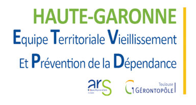 logo de l'équipe territoriale vieillissement et prévention de la dépendance en Haute-Garonne. L'ETVPD est un partenaire de la clinique des minimes.